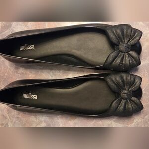 Melissa Black Glitter Bow Ballet Flats